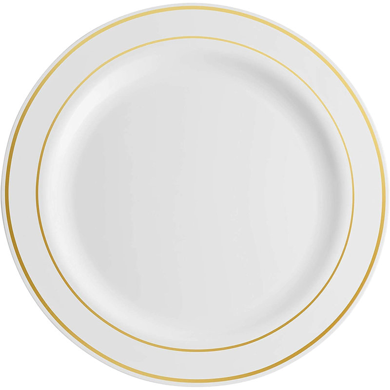 Assiettes en plastique pour 30 invités, Bordure or blanc
