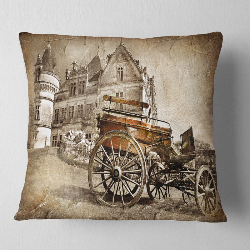 Coussin lombaire avec château médiéval, Carré, 16 po x 16 po