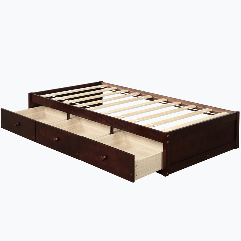 Structure de lit simple avec 3 tiroirs Chesterland, Brun
