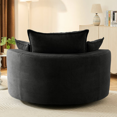 Chaise pivotante 360 avec coussin double couche, revêtement en velours côtelé doux, 3 coussins, dimension 57,5 po, pour relaxer dans la chambre à coucher et la chaise d'hôtel, tissu, profondeur de siège amovible de 38 po