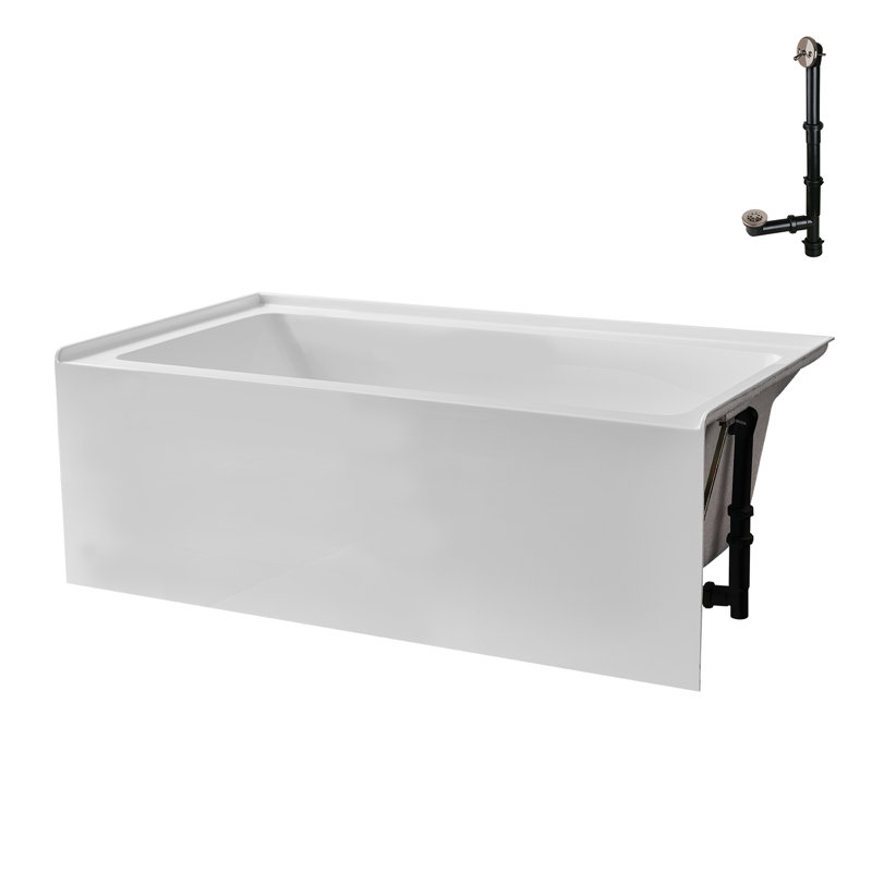Streamline 60 in. x 30 in. Acrylic Right-Hand Drain Alcove Bathtub in Glossy White With External Drain, Brushed Nickel