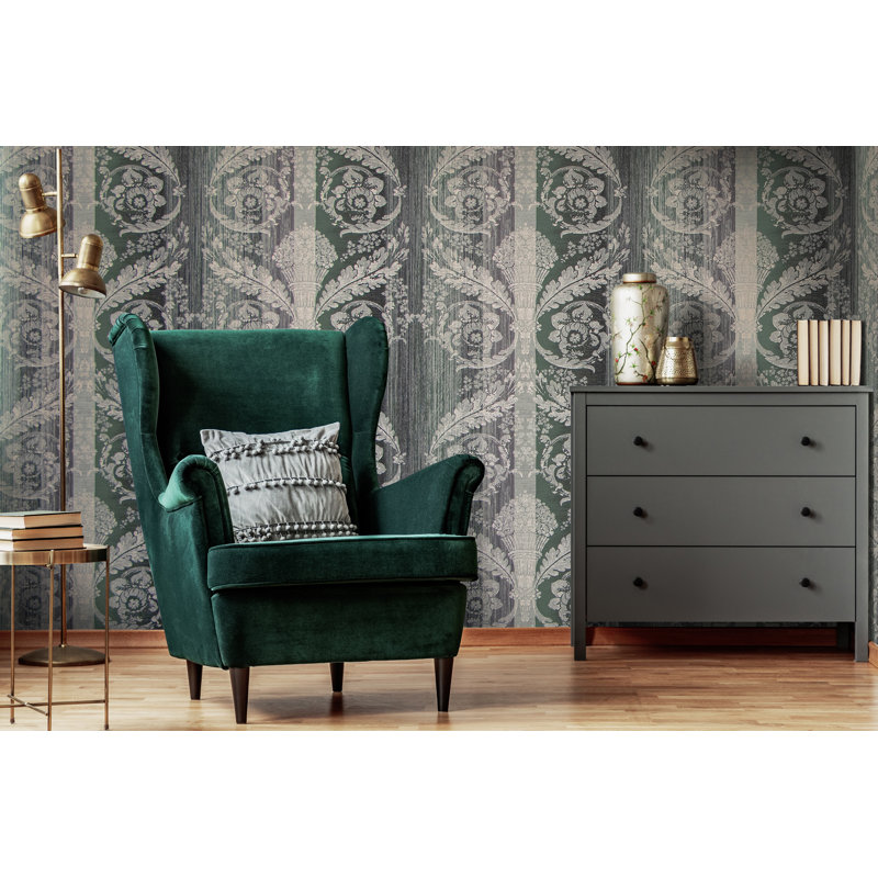 Deckland 10m x 53cm Metallic Finish Wallpaper Roll, Woody Green