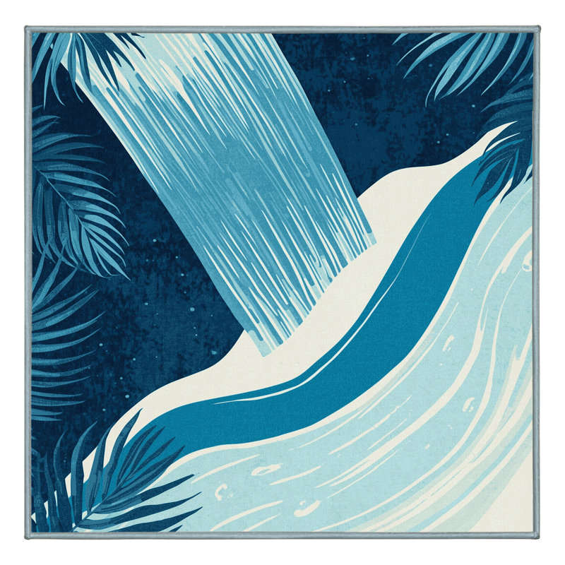 Tapis bleu ombré lavable à la machine Outhe, Carré 6 pi