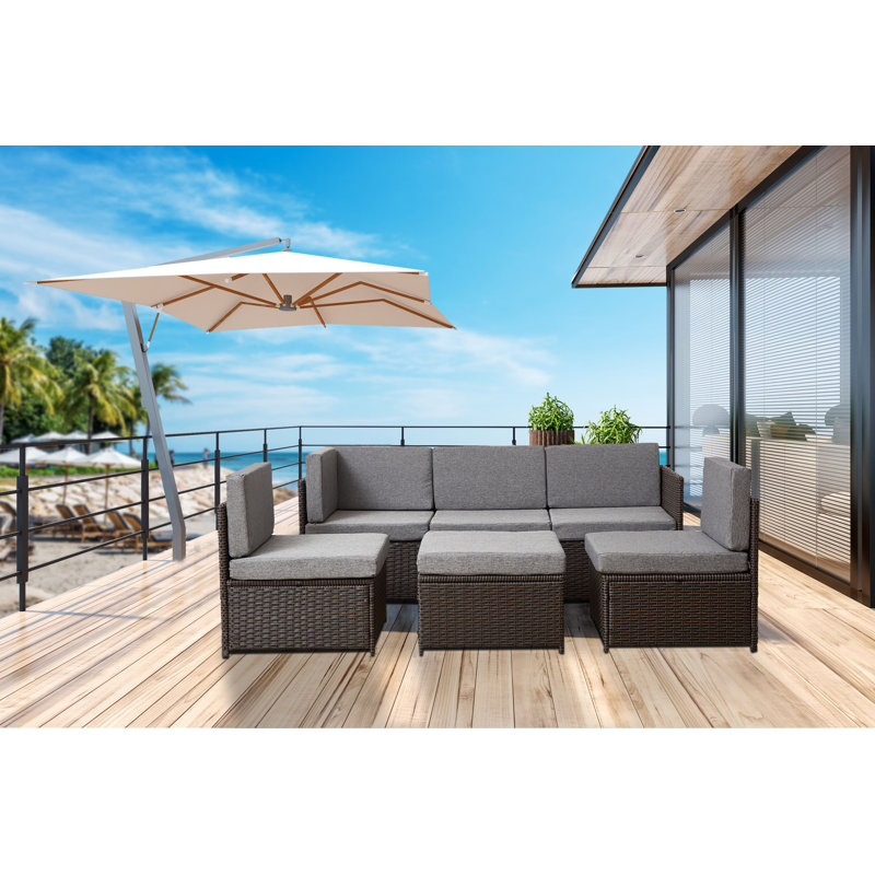 Sighmund 5 - Person Patio Conversation Set with Cushions, Brown, Gray