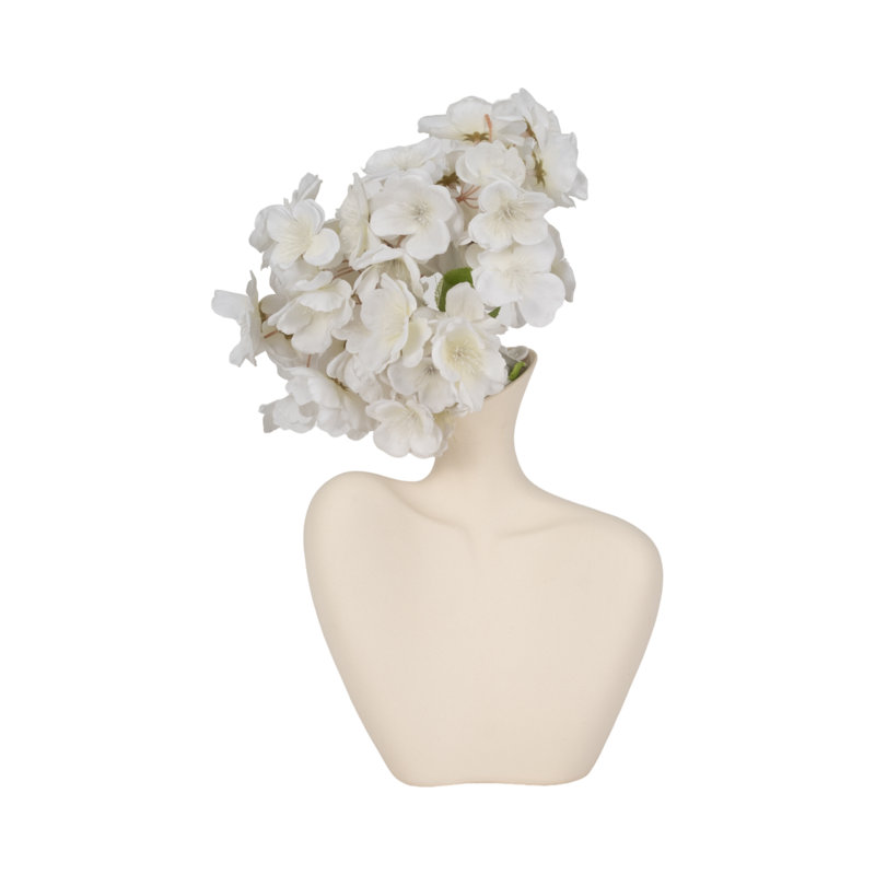 Ivory 8-inch Stoneware Bust Vase, Sand Finish