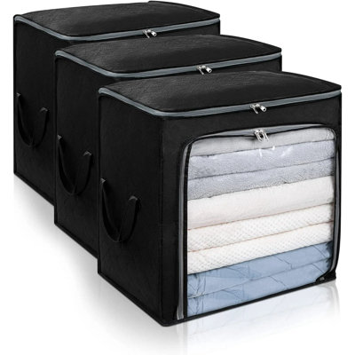 Organisateurs de placard pliables pour chambre à coucher, couvertures, literie, sacs de rangement avec poignée renforcée, fermeture à glissière robuste et fenêtre transparente, grande capacité de 100 L