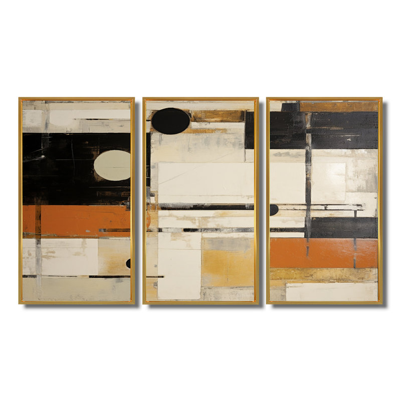 Modernisme orange noir beige - ensemble de décoration murale abstrait, Cadre flottant doré, H 40 po x l 60 po x P 1 po