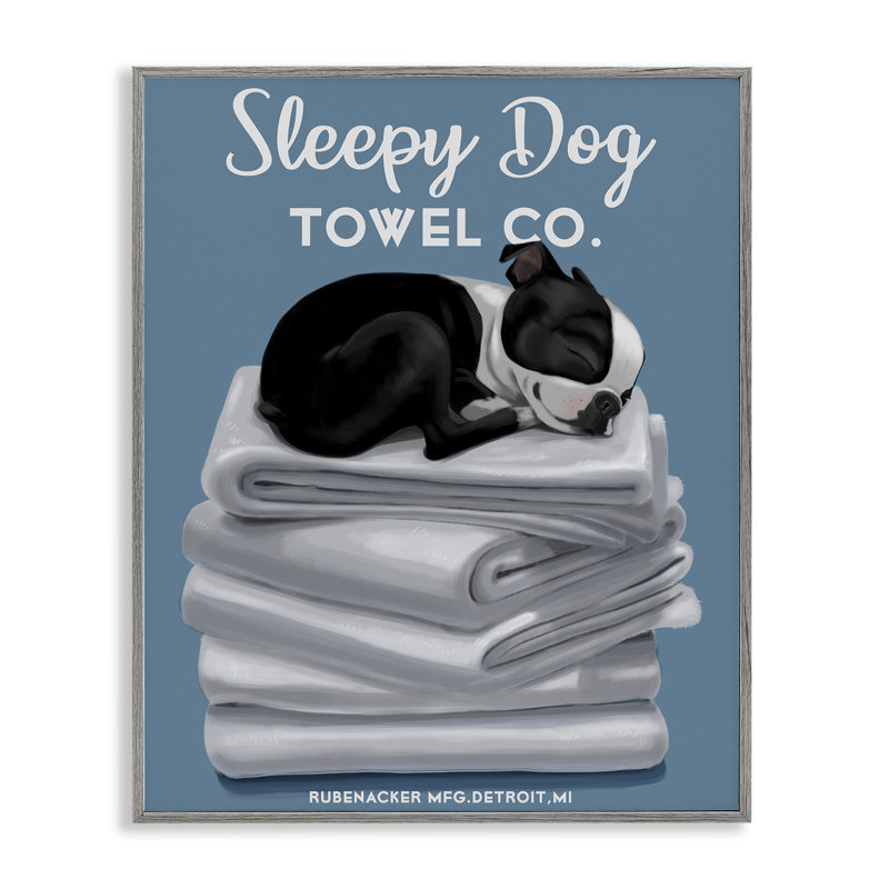 «Sleepy Dog Towel Co.», adorable Boston Terrier, salle de bain sur toile tendue, impression, H 30 po x l 24 po
