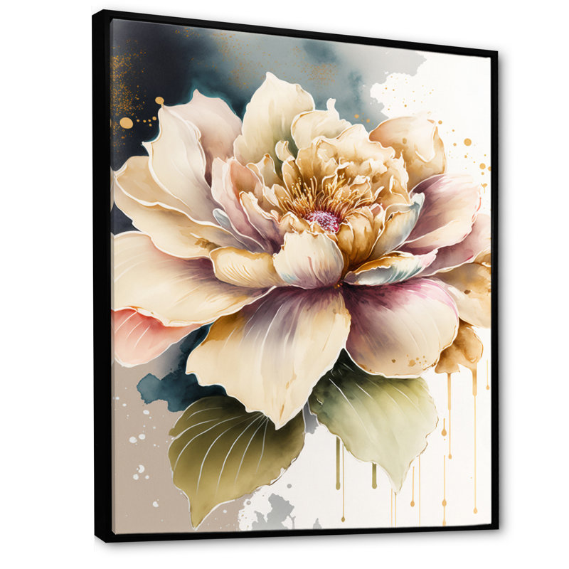 Rose et crème, aquarelle, fleur V - Impression sur toile, Toile avec cadre flottant noir, H 32 po x l 24 po x P 1 po