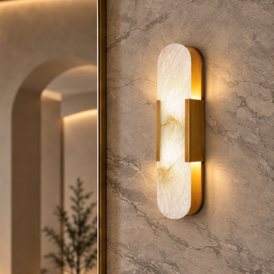 2PCS-Applique murale moderne en albâtre avec finition laiton, éclairage de meuble-lavabo contemporain pour salle de bain, chambre à coucher, salon et escalier