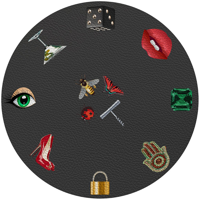 Precise Edge Vegan Leather Round Pebble Placemat, Charcoal