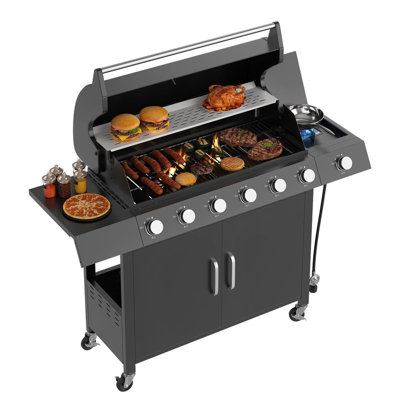 7-Burner Propane Griddle – 60,000 BTU Outdoor Flat Top Grill with Hood & Removable Cart for Backyard, Camping & Tailgating