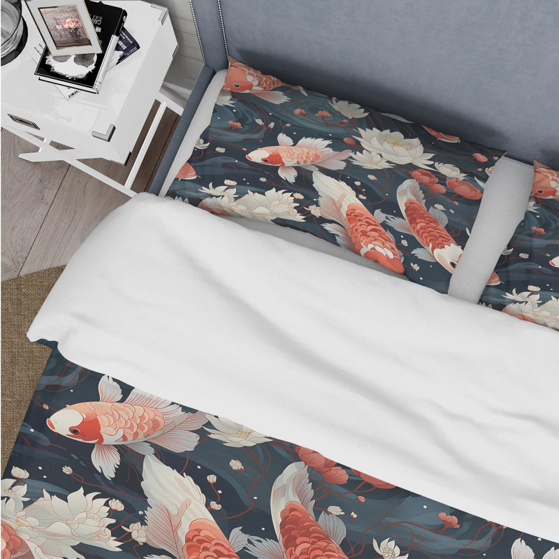 Koi Fish Harmony Watercolor Wonders I Bedding, Housse de couette simple + 1 taie décorative stan