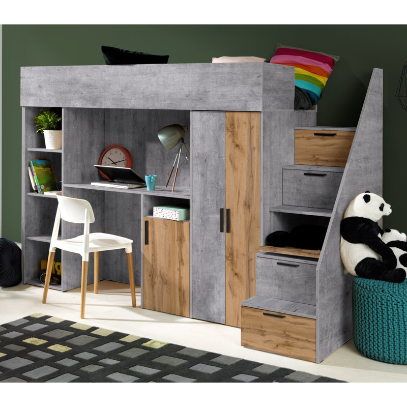 Coleen Loft Bed with Storage Included with Desk Included, Oak
