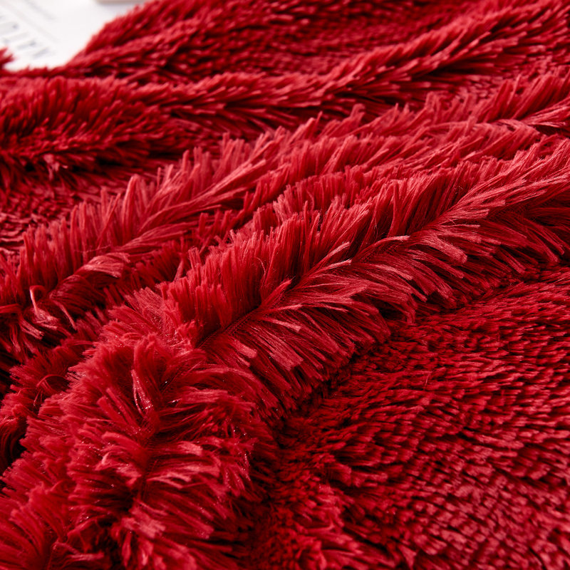 FFDC1217 Plush Shaggy Duvet Cover Set, Burgundy, Queen Duvet Cover + 4 Additional Pieces