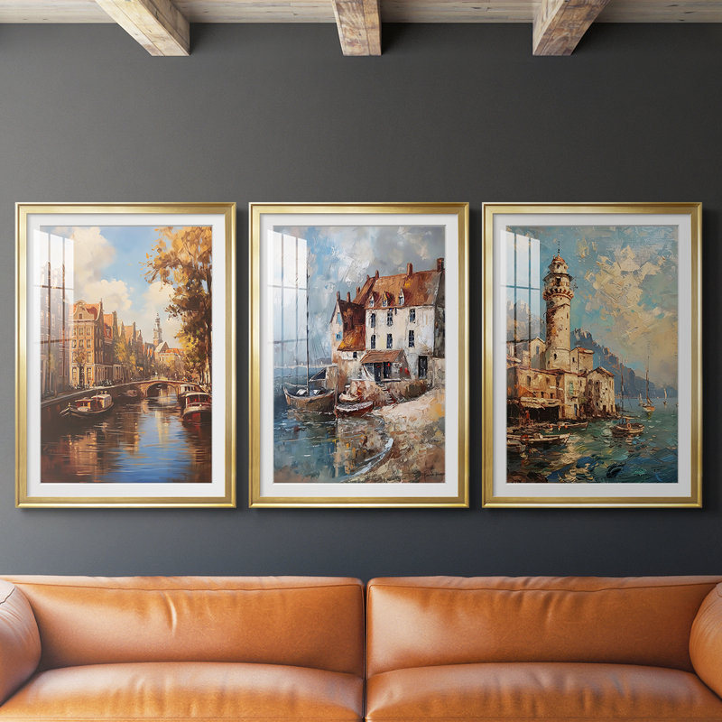 NAUTICAL Series DLxxi - Impression sur mesure encadrée de qualité supérieure - 3 pièces, H 19 po x l 27 po, Doré