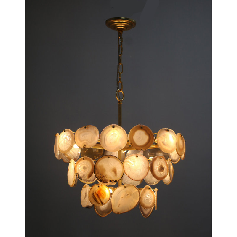 Lustre suspendu en agate Kallol Light, Bleu multicolore, Feuille d'argent, 45” Length x 45” Width x 72” Height