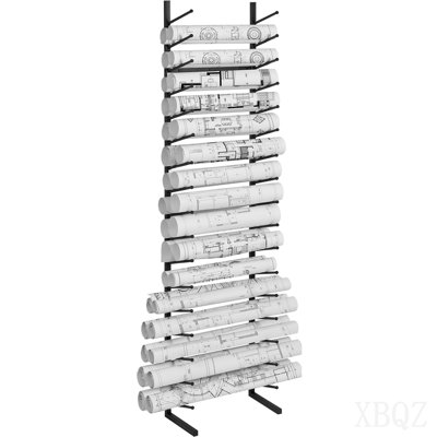 Blueprint Storage Rack, Hanging Poster Display Rack 16-Tier, Vertical Blueprint Roll File Holder 2 Rolls/tire, Roll File Storage Rack for Blueprint Map Poster
