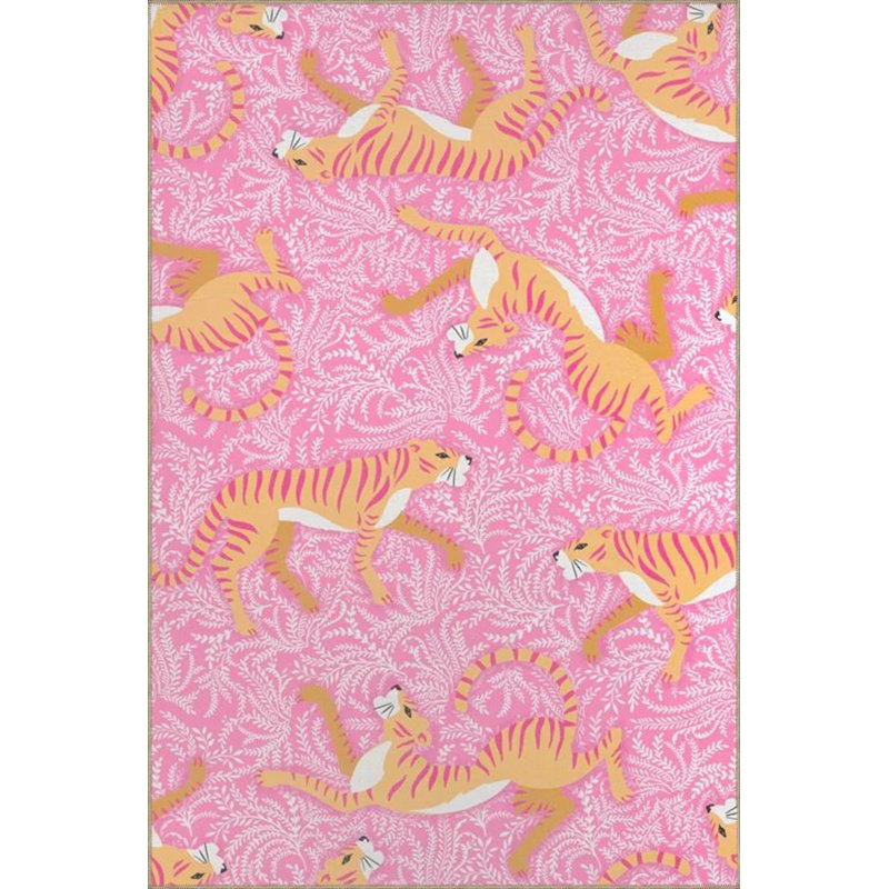 Tapis décoratif à rayures rose, Rond 4 pi