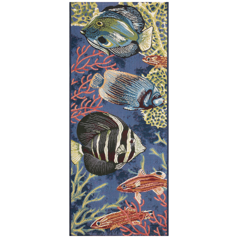Nicodemus Modern & Contemporary Synthetic Non-Skid Kitchen Mat, Navy, Runner" 1'9" x 4'9" 