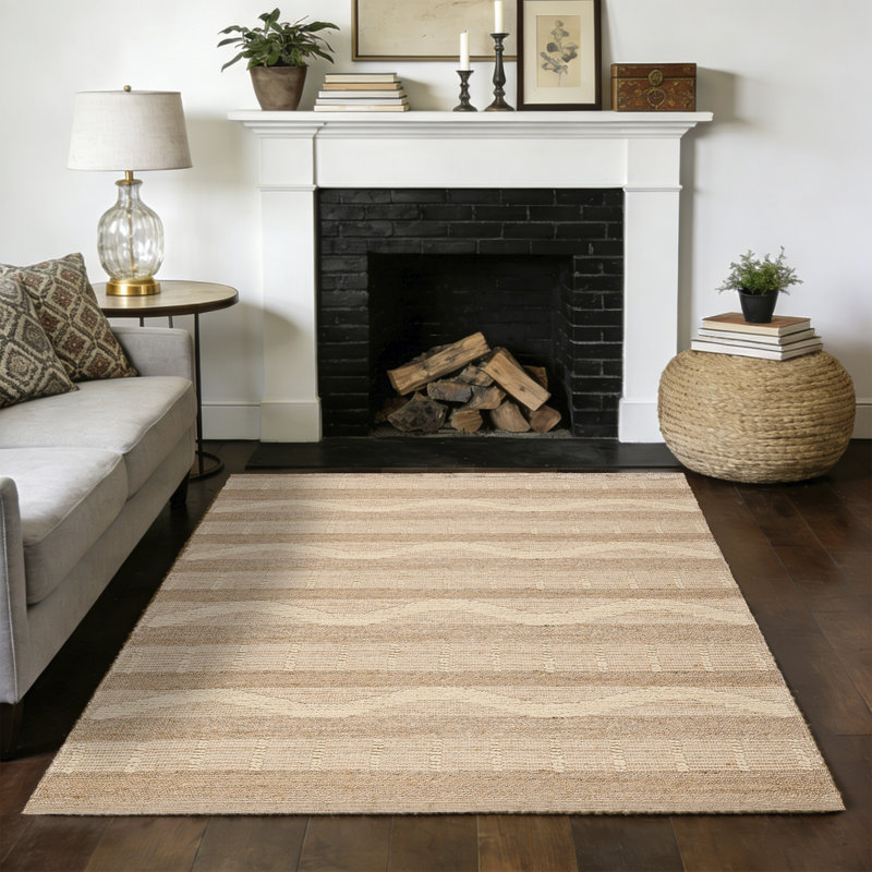 Kayleigh Jute  & Wool Hand Braided Natural Fibers High-Low Pile Farmhouse Style Area Rug In Off White/Natural For Dining Room, Living Room, Kitchen