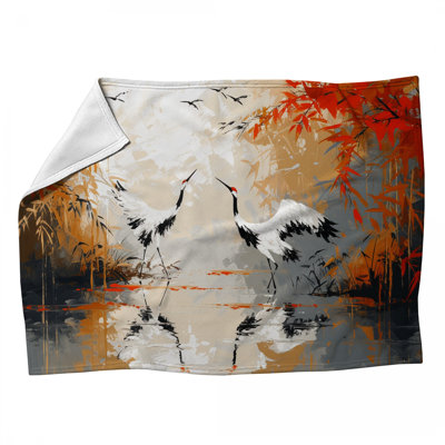 Cranes Fleece Throw Blanket - Painting Throws for Sofas or Beds