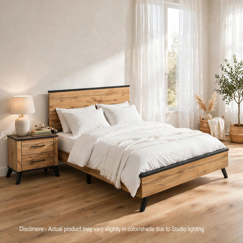 Ensemble de chambre à coucher Queen, noir et brun foncé, ensemble de 2 pièces avec table de chevet