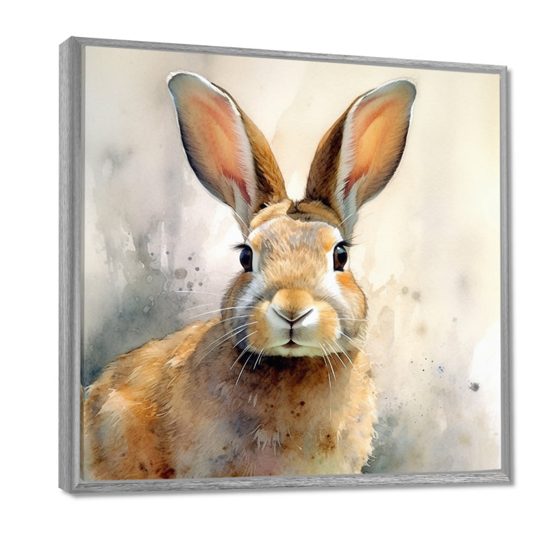 Sweet Rabbit II - Lapin, art mural, H 36 po x l 36 po x P 1,5 po, Encadrement argenté