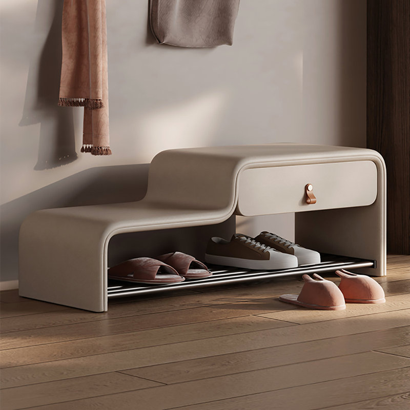 Banc à chaussures en cuir 39,4 po, Beige