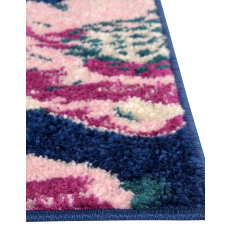 Tapis floral bleu marine / rose / jaune Bloom, Carré 7 pi 10 po