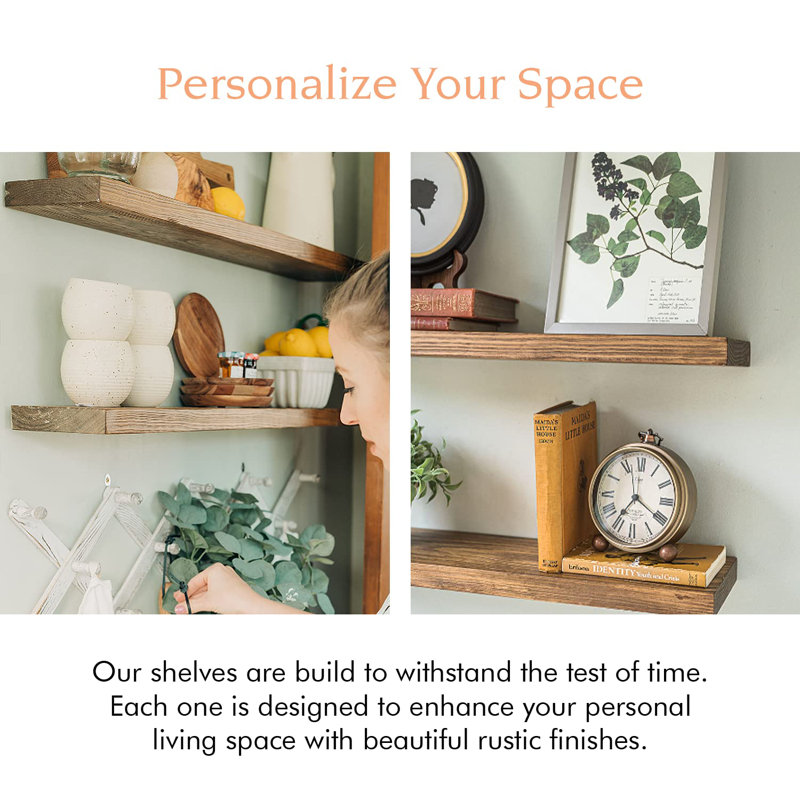 2 Piece Solid Wood Floating Shelf, Light Gray