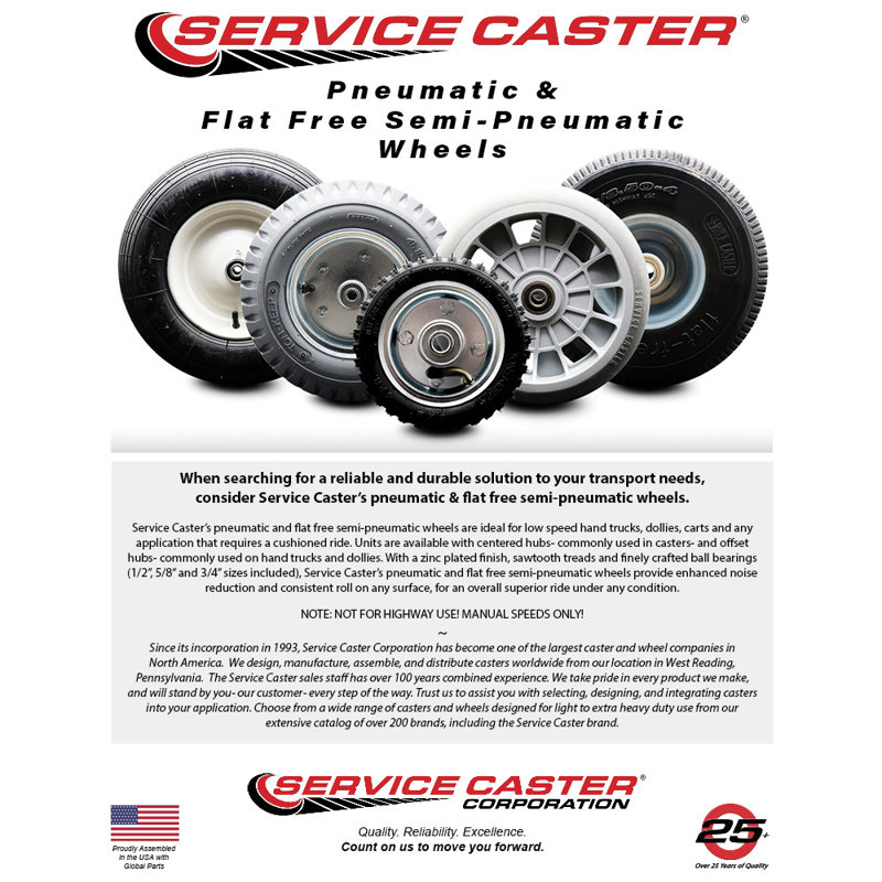 SCC - 8" x 2.5" Wheel Only with 3.1875" Centred Hub and Ball Bearings, Pneumatique