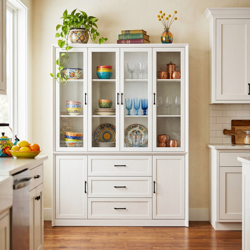 Armoire de rangement avec porte en verre dispaly, Blanc