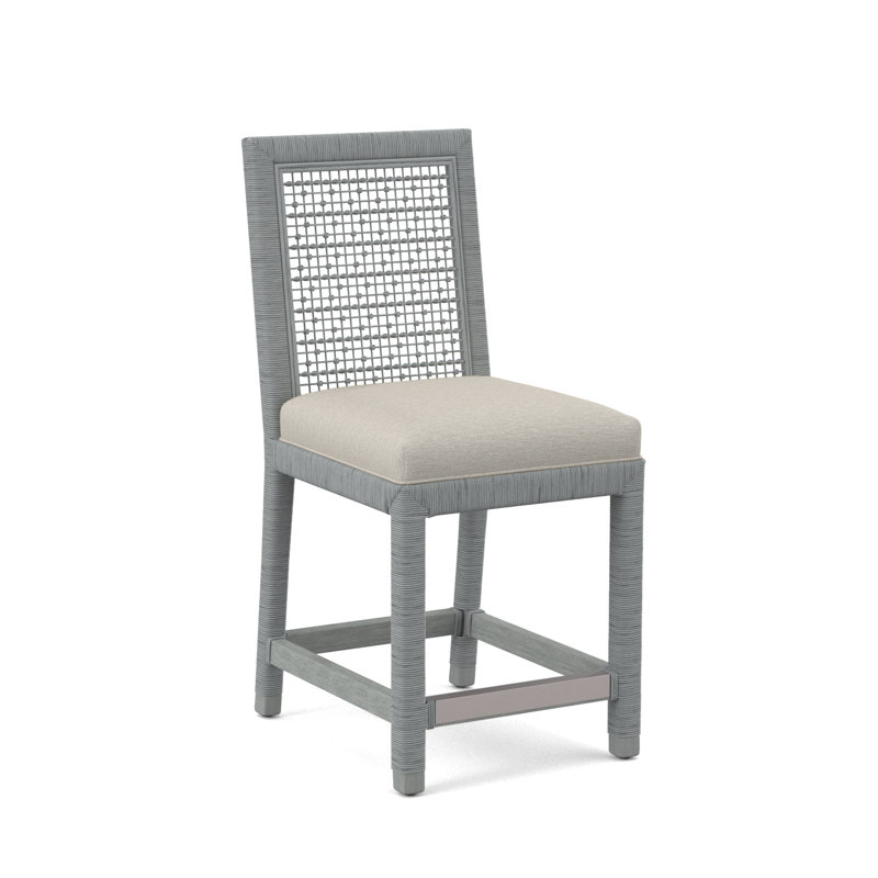 Pine Isle Upholstered Stool, White Performance Fabric, Nickel