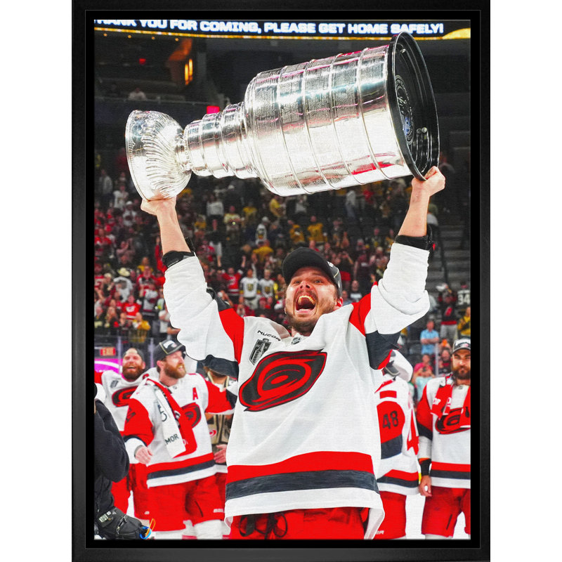 Cadre encadré Sebastian Aho, Hurricanes de la Caroline, 2026, champion de la Coupe Stanley, sous licence officielle, toile encadrée NHL / NHLPA 20 x 29