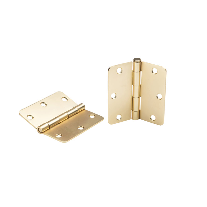 3.5 in. x 3.5 in. Full Mortise Residential 1/4 in. Radius Hinge with Removable Pin - Set of 2, Satin Brass