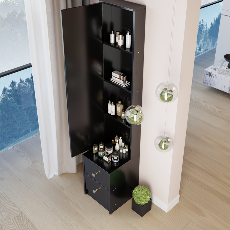 Très grand armoire à miroir pleine grandeur 11,8 po x 15,7 po, 63 po, noir, rangement multicouche, design simple mais élégant pour chambre à coucher, design américain de grande capacité, noir, chambres de dortoir idéales