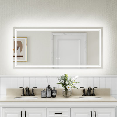 Aolaith Wall Mounted Rectangular Frameless Anti Fog LED Light Bathroom Mirror,Dimmable Vanity Mirror