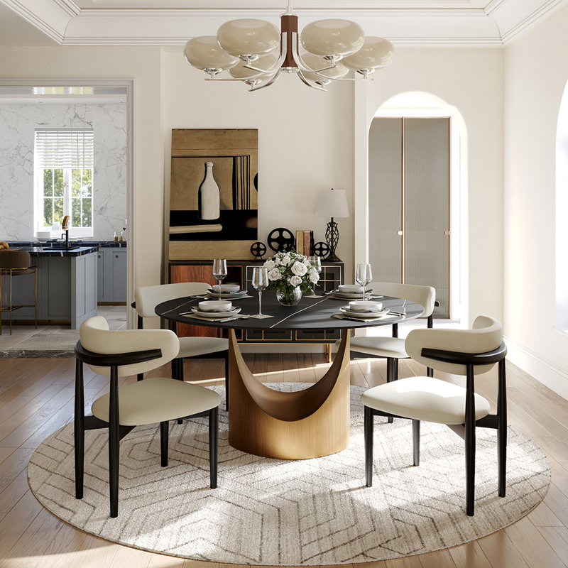Table de salle à manger moderne pour 4 personnes 51,18 po Hobart, H 29,53 po x L 51,18 po x l 51,18 po, Bronze, Noir