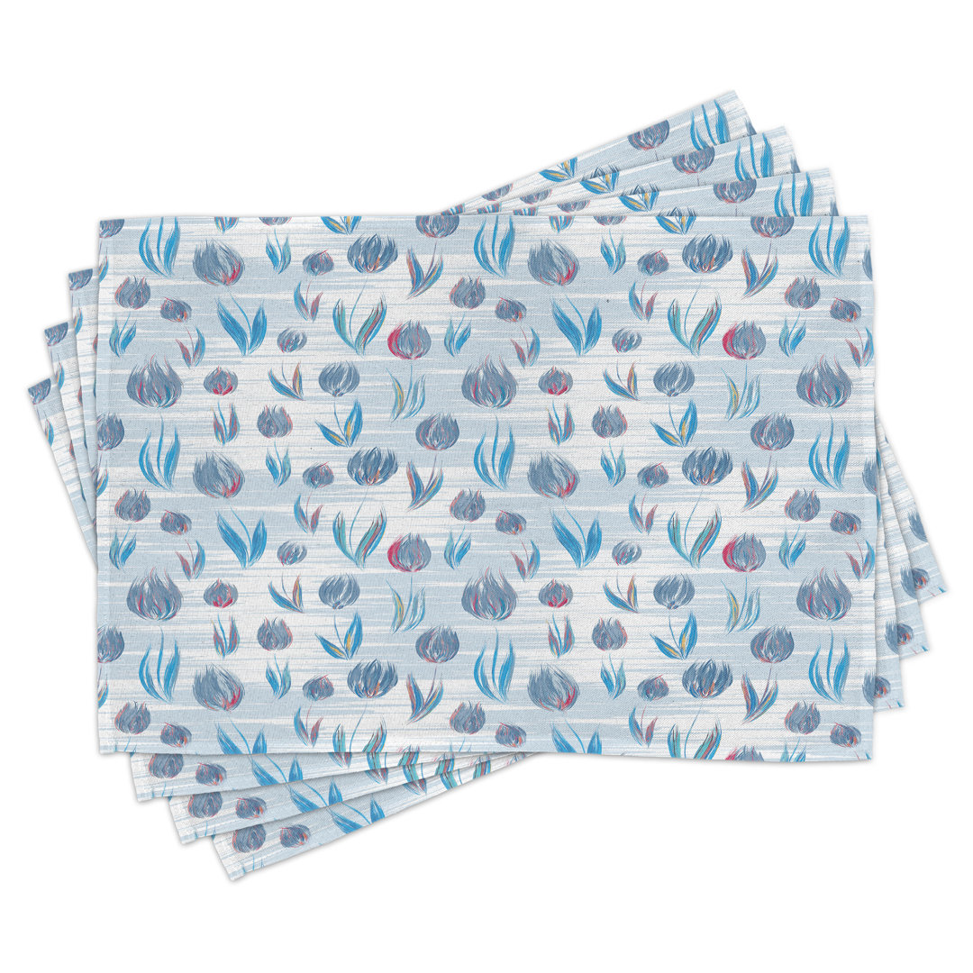 Platzdeckchen 4er Set, Malerei-Effekt Tulpen, Blau