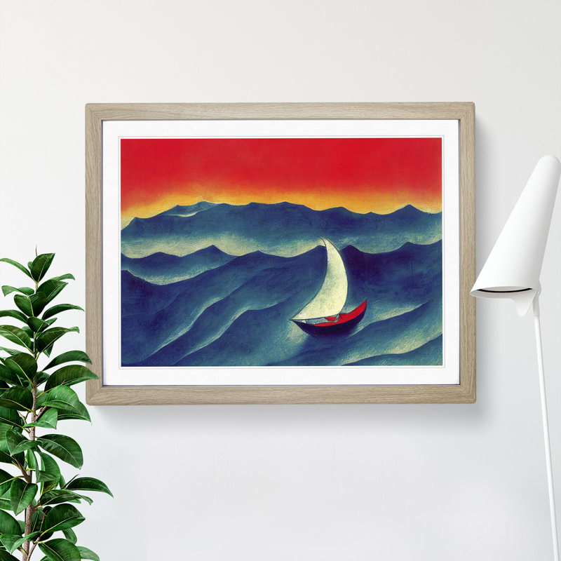 Sailing Boat Abstract - Single Picture Frame Painting, 25cm H x 34cm W x 2cm D, Oak
