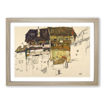 Old Houses in Krumau by Egon Schiele - Framed Print