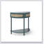 Table de bout unique en demi-lune avec porte coulissante en rotin, console élégante en demi-cercle avec 2 armoires de rangement en rotin et tablette inférieure-800146093