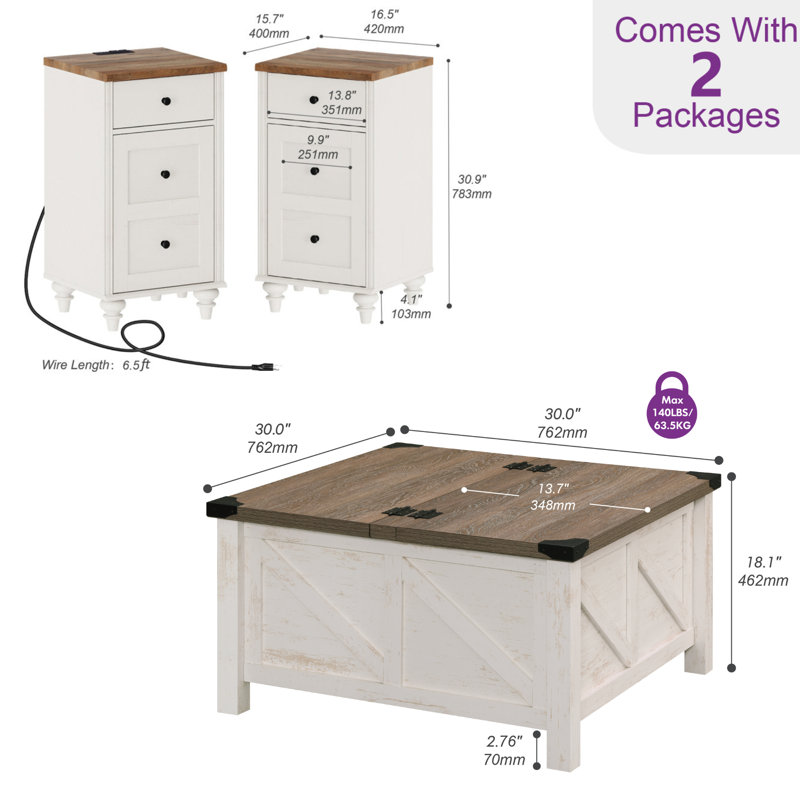 Allyssa 4 Piece Farmhouse Coffee Table Set