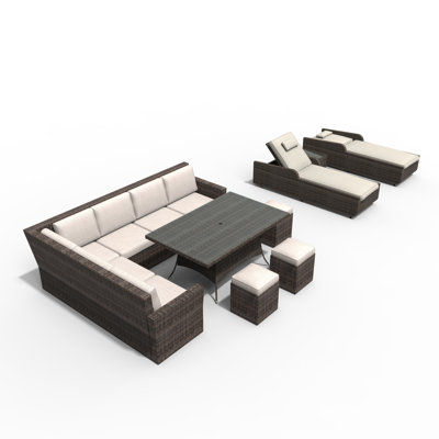 Ensemble de conversation modulaire en rotin 11 pièces avec coussins