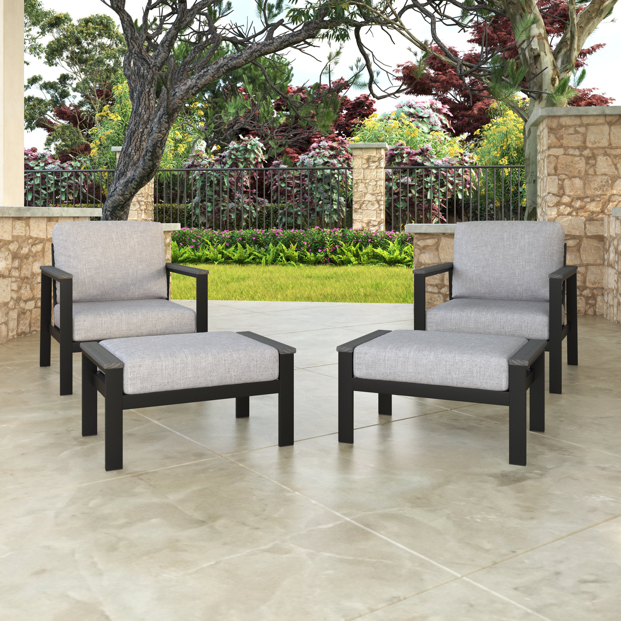 Townsend Patio Chair Sunbrella Cushions and Ottoman, Canvas Granite Sunbrella® Canvas