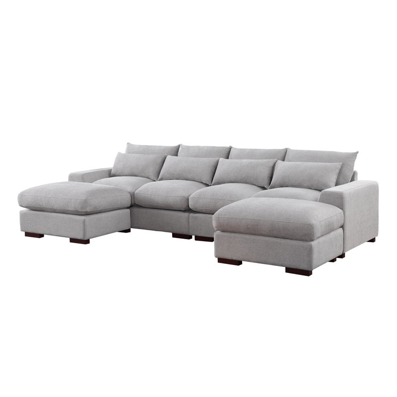 Canapé modulaire rembourré 123,24 po Nyerere, Mélange de lin gris clair