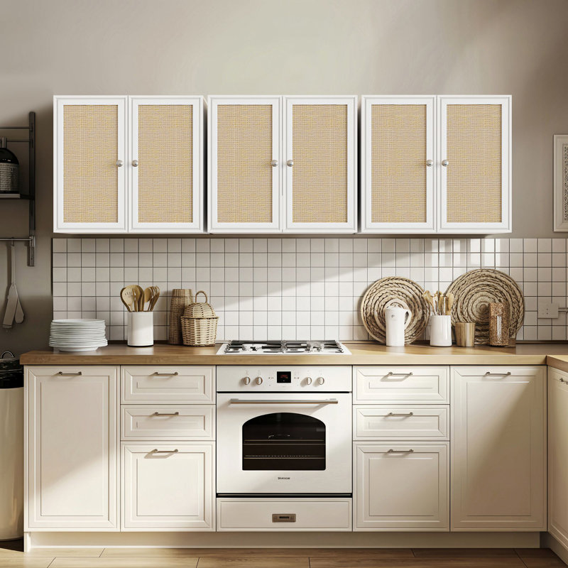 Armoire murale 24 po avec portes en rotin pour salle de lavage, cuisine et salle de bain, Blanc