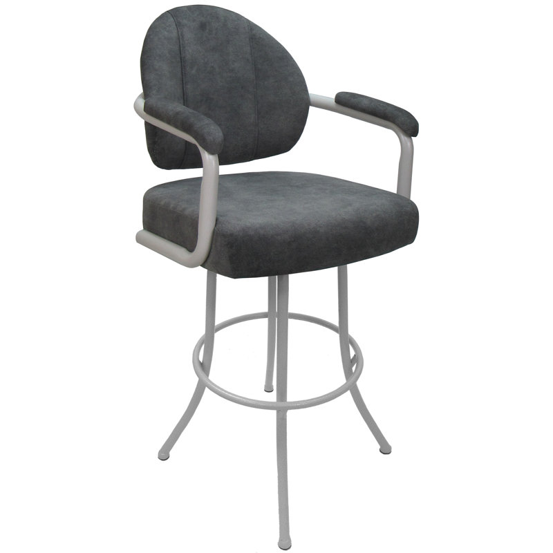 Tabouret de bar rotatif 30 po Vinuki, Mélange de polyester gris foncé, Blanc, Tabouret de bar (siège d’une hauteur de 30 po)