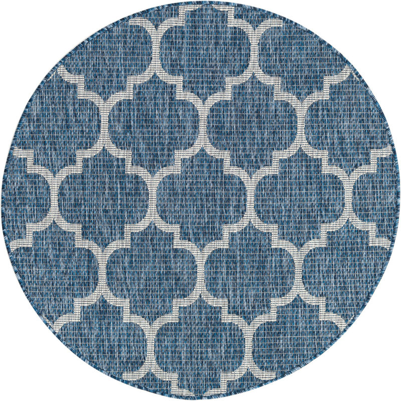 Outdoor Preen Area Rug Navy Color, Square 7'10"